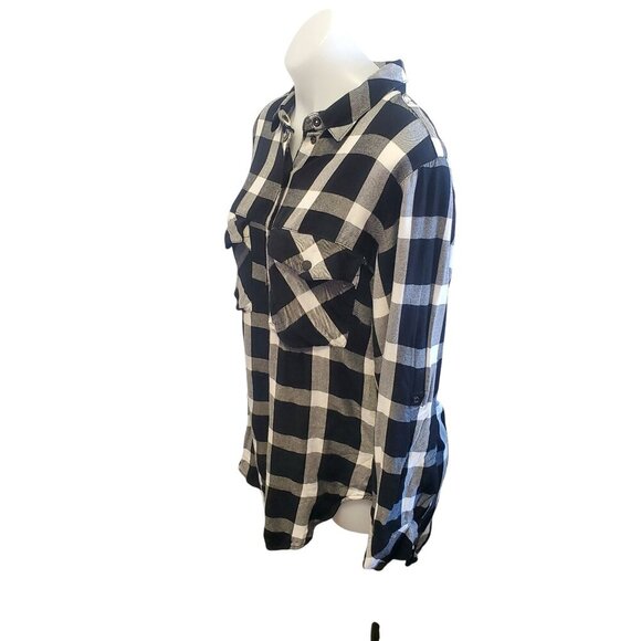 Sanctuary Anthro Womens Black & White Plaid Grunge Soft Boyfriend Shirt Medium - Picture 6 of 11